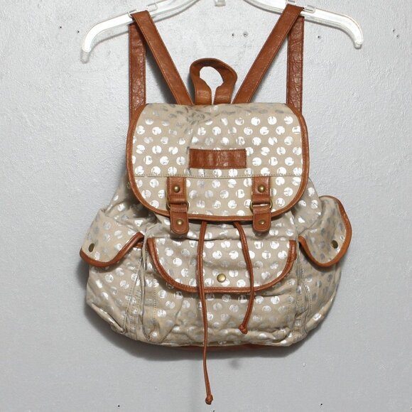 American Eagle tan beige brown polka dot backpack - Picture 1 of 7
